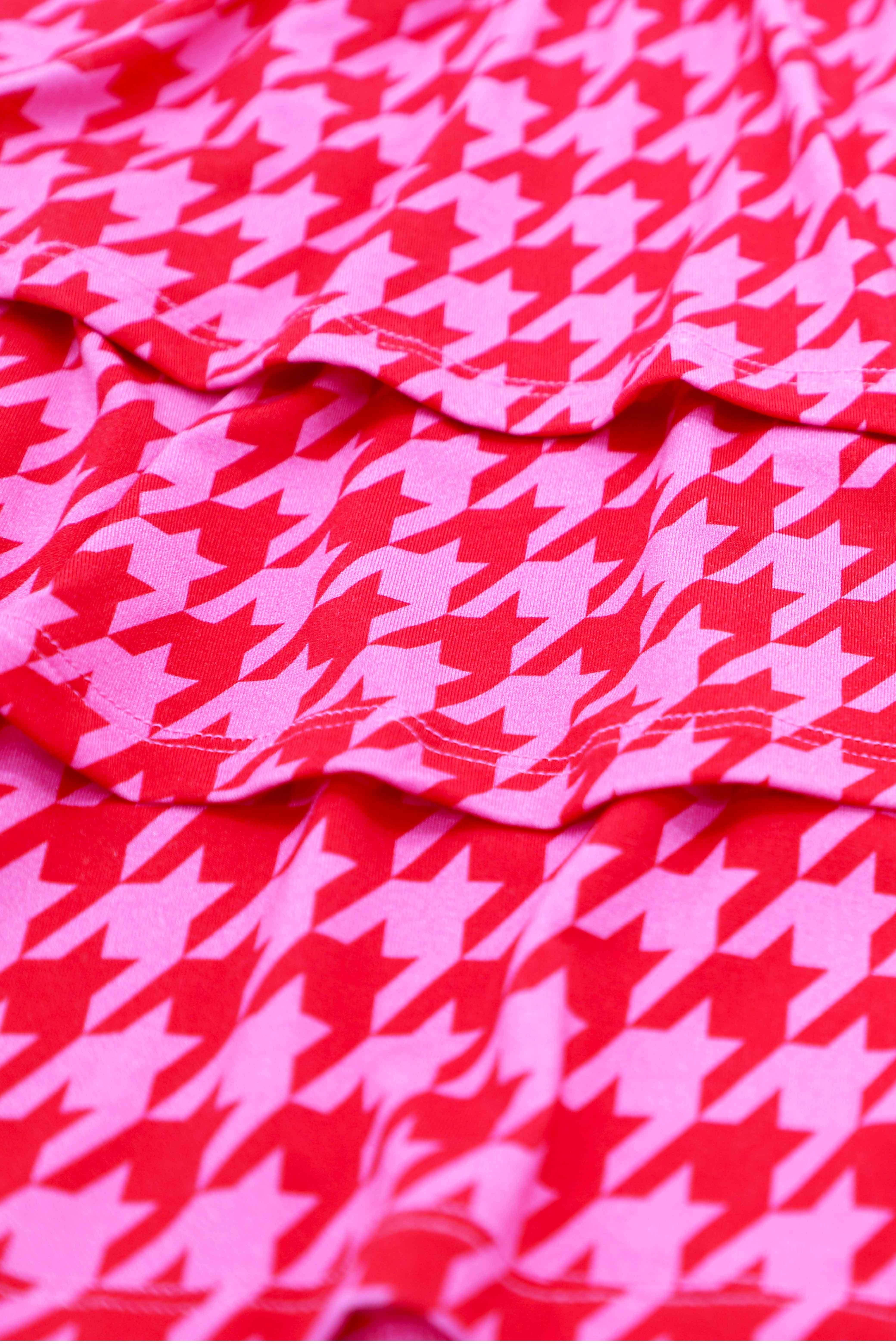 Cherry n' Berry Houndstooth Kids (Triple Ruffle Long Sleeve Dress)