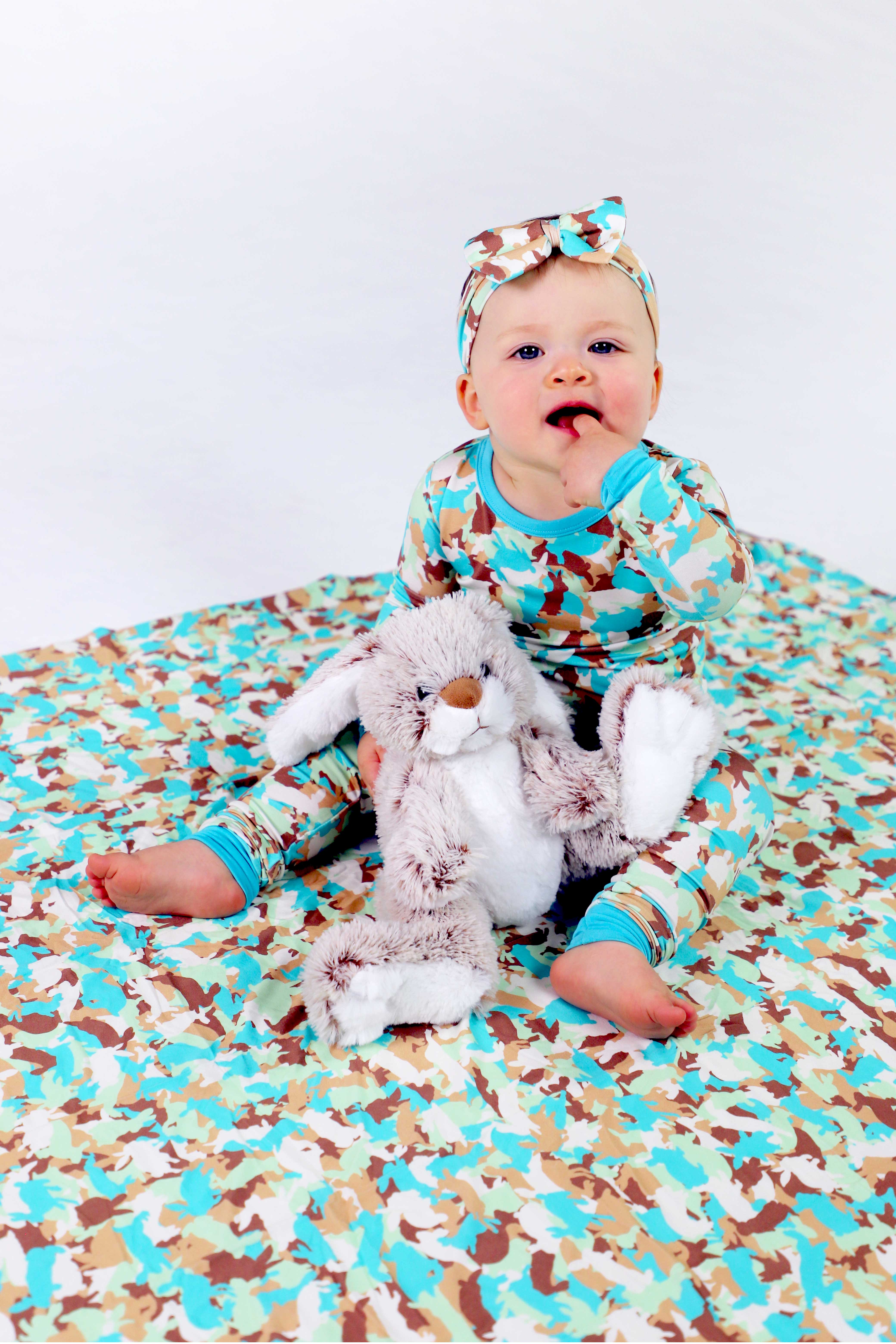 Camonial Bunnies (Swaddle and Headband Bow Set)