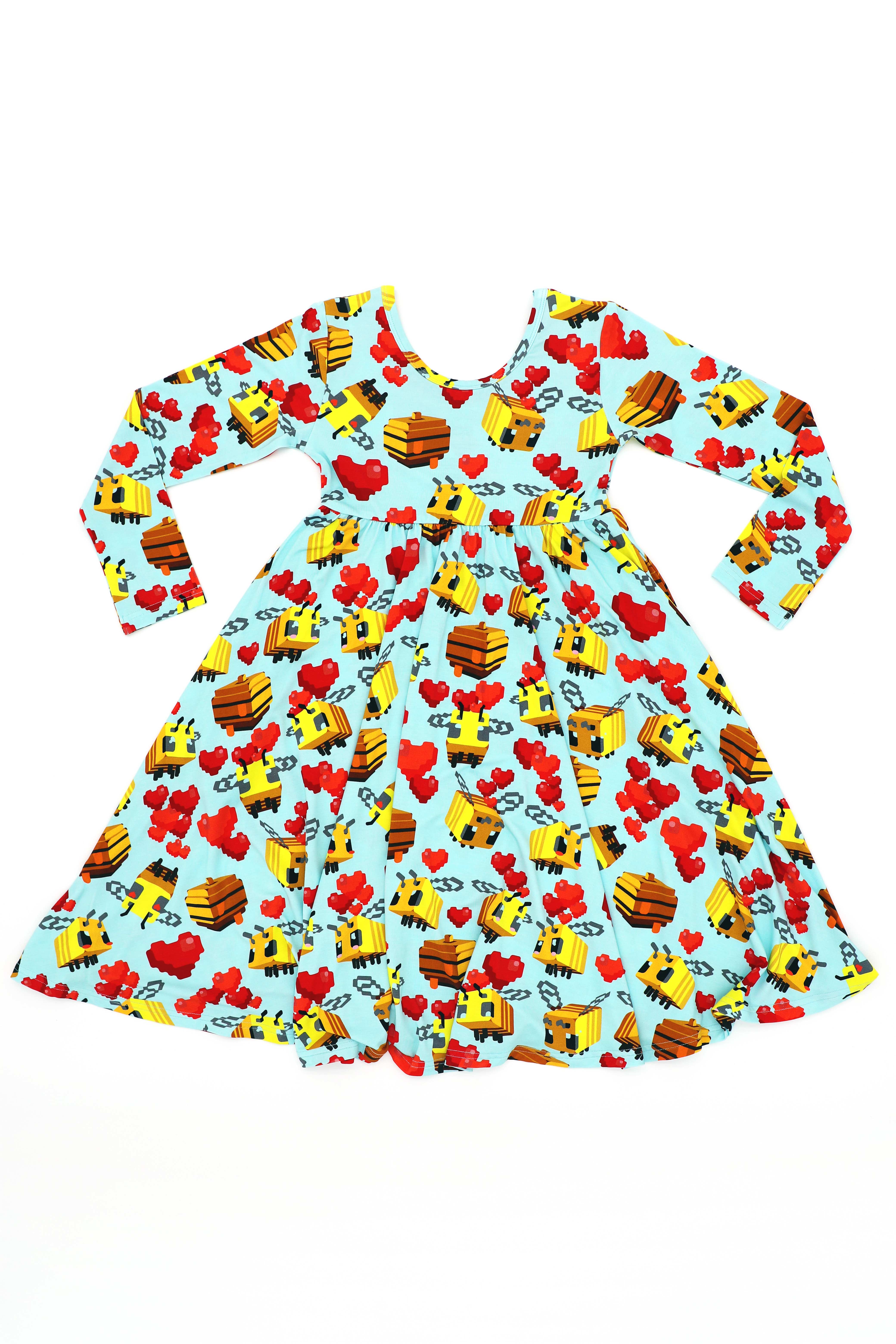 'Fans Only' Minecraft Bee - For Love and Honey Kids Dreamz Dress (Long Sleeve)